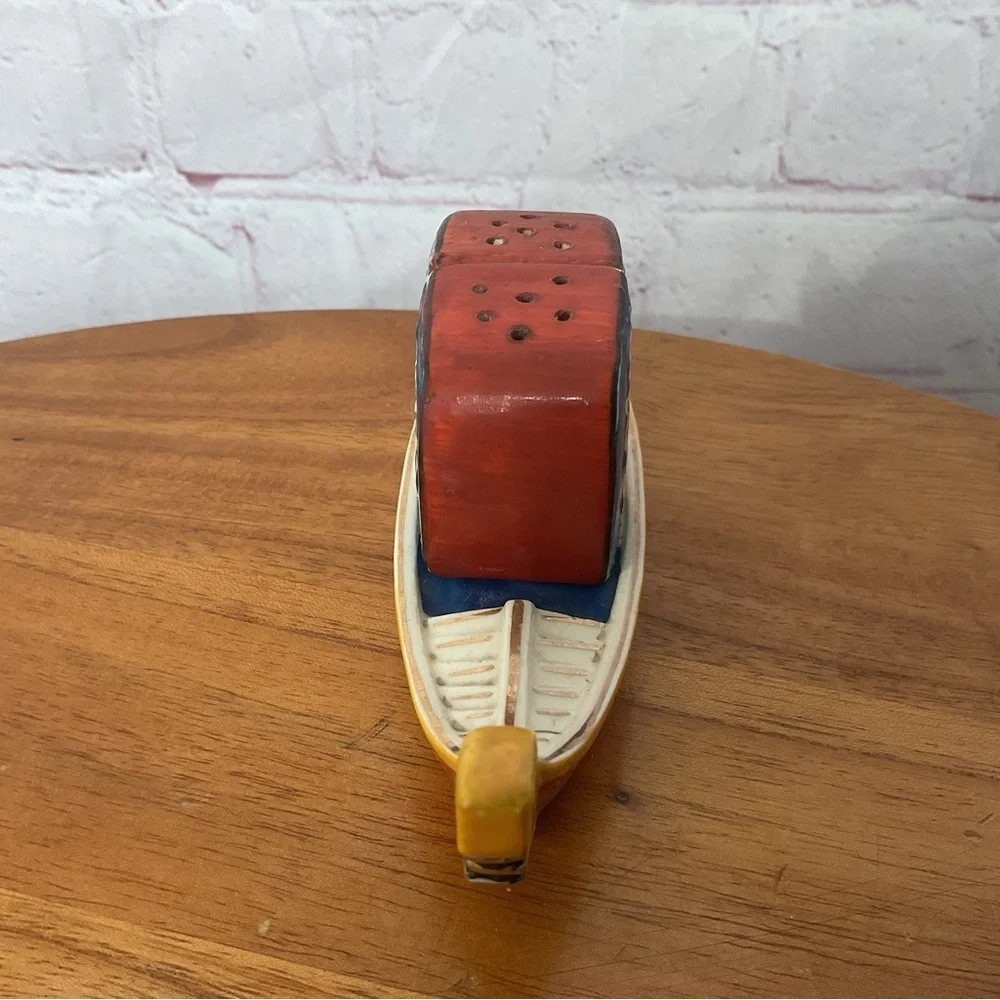 Vintage Japanese Boat Ceramic Salt and Pepper Shaker Pair